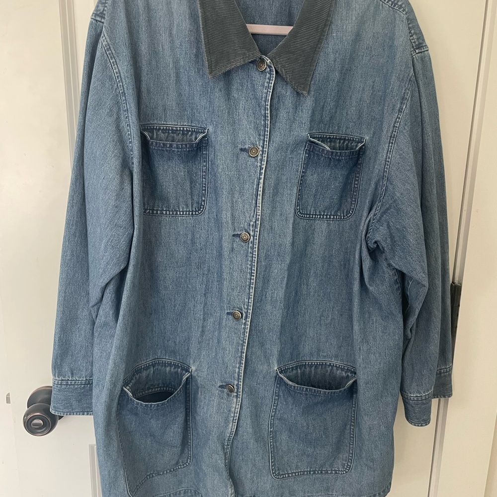 Marsh Landing Blue Denim Barn Chore Jacket with Blue Corduroy Collar 90s 1X - Picture 4 of 10